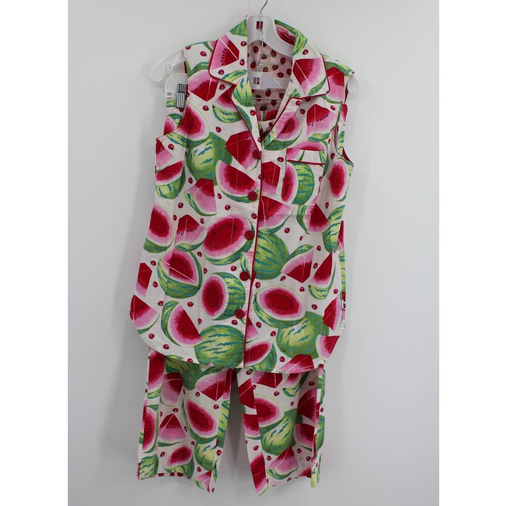Nick & Nora watermelon ladybugs print pajama Capri lounge Set Small Sleeveless